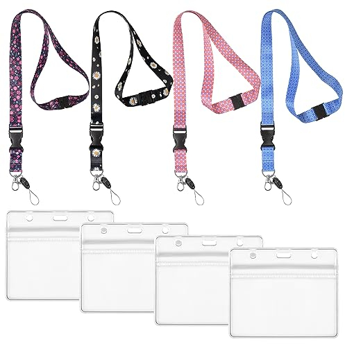 Ausweishülle mit Band 4 Set Schlüsselband mit Hülle, Lanyard mit Kartenhülle Ausweishalter mit Umhängeband Schlüsselband mit Kartenhalter Ausweishüllen für Schlüssel, ID Badge Card Holder