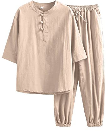 Darringls Kung Fu Herren Leinen Anzug Einfarbig 2 Teiliges Jacke und Hose Traditionelle Chinesische Kampfkunst Lange Ärmel Training Freizeit Kleidung Tai Chi Qigong Wing Chun Shaolin Wushu Uniform