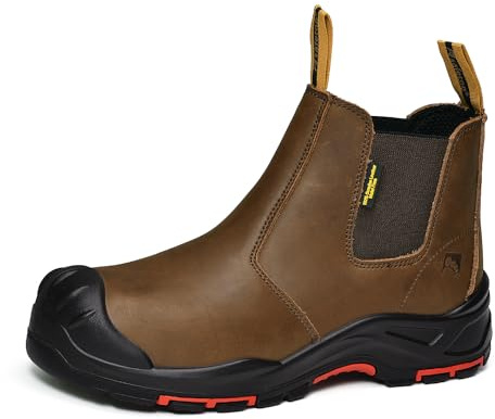 Safetoe Botas de seguridad M-8025NBO para hombre, ajuste ancho, puntera compuesta, botas de trabajo ESD, antiestáticas, impermeables, de piel de vacuno, resistentes, antideslizantes, suela de goma de