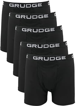 Grudge Men's Boxers Shorts (5 Pack) Multipacked Underwear Gift Set | Comfortable Stretch Cotton Mens Trunks, Colourful & Black Underpants Briefs (UK, Alpha, L, Regular, Regular, Black)