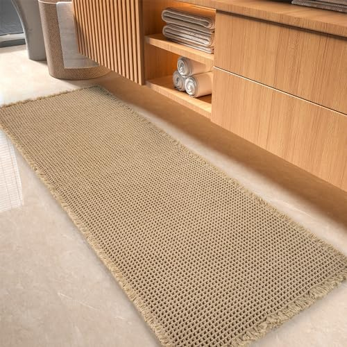 tchdio Waffle Bath Mat-Runner Rug, Super Absorbent Non Slip Bath Mats for Bathroom Machine Washable Long Rugs with Tassels, Bath Rugs for Bathroom Floor Beside Tub, 2' x 6'