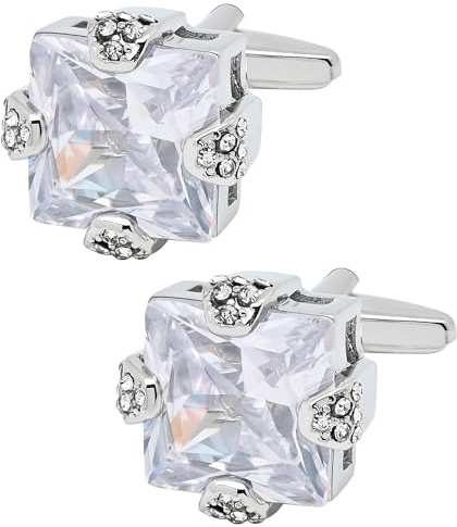 Jonwo Silver Square Crystal Cufflinks for Men Lady Party Dress In Gift Case