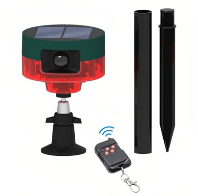 Lancoon Solar Motion Sensor Alarm Repellent 360°Motion Detector Loud Siren LED Flashing Light IP55 Waterproof with Remote High Volume Voice Recording for Farm Home Barn Yard