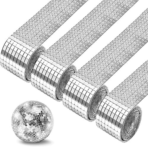 4 Rouleaux 6400 Pièces Mosaique Miroir Autocollant,Miroirs Auto-Adhésifs Carreaux de Mosaïque,5 x 5 mm Mosaique Miroir,Mini Carreaux Mosaïque Carrés Verre,Facettes Disco a Coller pour DIY Décoration