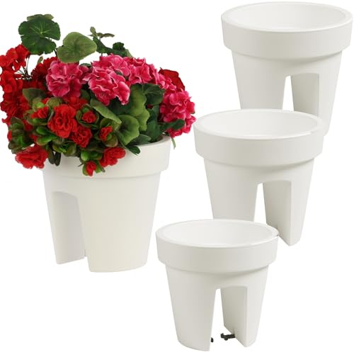 botle Uppsättning av 3 stycken balkonglådor blomlåda, räckslåda balkonglåda, räckmatta ø24,5 cm | 5 l vit, balkongblomlåda oval