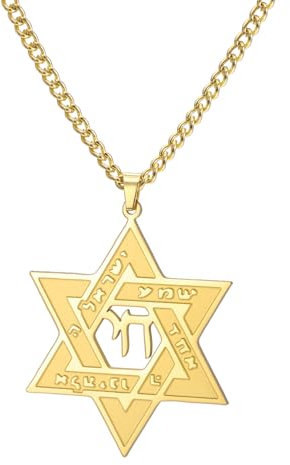 EUEAVAN Davidstern Chai-Halskette, hebräisch, jüdischer Chai-Anhänger, Halskette, Kabbalah-Amulett, Schmuck, jüdisches christliches Hexagramm, Chanukka, Geschenk für Damen und Herren, Medium,