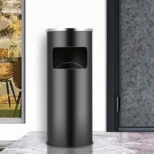 Cubo de basura con cenicero para exterior, Cenicero sobre pie de acero inoxidable con basura, Papelera Cenicero Altura 60 cm- 25 * 25 * 60 cm-negro (1pc)