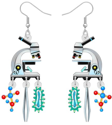 DUOWEI Funny Laboratoire Microscope Enseignant Boucles d'oreilles Biologie Chimie Enseignant Appréciation Bijoux Cadeaux pour Femmes Filles Étudiants Accessoires pour la rentrée scolaire (Beige)