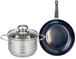 ELO 9709550 Batterie de cuisine 2 pièces, Ensemble de 1 Poêle de cuisson 20 cm et 1 faitout 16 cm Elo Prima Brillant, inox, induction, Noir