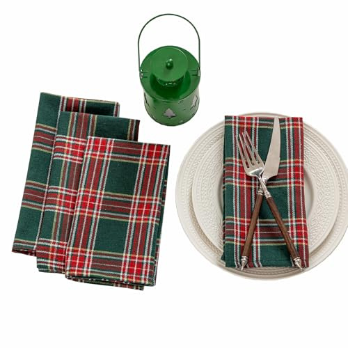 Joyfol Day Lot de 4 Serviettes de Table de Noël en Tissu à Motif Tartan Vert – 43,2 x 43,2 cm – Infroissables et lavables pour décoration de Table de Noël