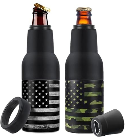 Stepstall 2 Packs Flag Beer Gifts for Men, 4-in-1 Beer Bottle and Can Cooler for 12 Oz. Slim Can, Beer Bottle Insulators Holder Vacuum Stainless Steel