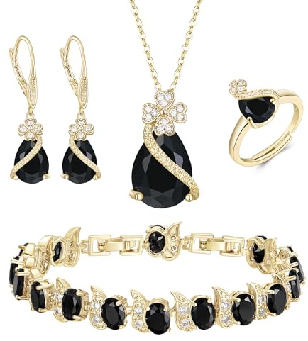 EVER FAITH 4 st. klöver smycken päron formad kubisk zirkonia halsband örhängen tennis armband ringuppsättningar formella smycken gåva för kvinnor, kubisk zirkonia, Kubisk zirkonia