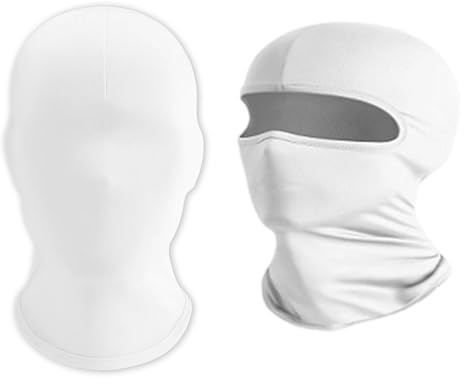 BaiDekun Lot de 2 masques intégraux blancs élastiques avec et sans ouverture pour les yeux, protection du visage respirante pour moto, ski, cosplay et costume d'Halloween