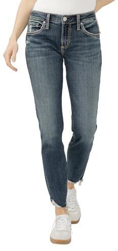 Silver Jeans Co. Women's Boyfriend Mid Rise Slim Leg Jeans, Medium Wash, 32W x 29L