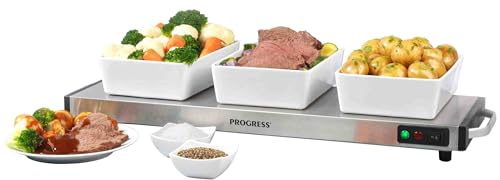 Piastra Calda Senza Fili Progress, Grande Vassoio Riscaldante per Alimenti, Scaldapiatti, Server da Buffet Portatile, 1200W, Tempo di Ricarica di 15 Minuti, Mantiene i Pasti Caldi fino a 60 Minuti