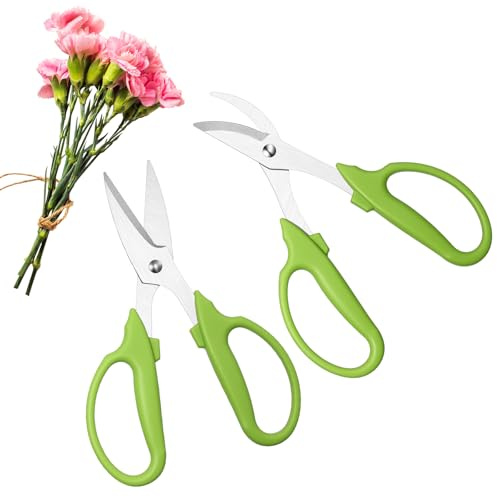 Lanties 2 Pcs Garden Scissors Shears Trimming Scissors Pruning Floral Shears for Herb Flowers Plants with Straight and Curved Blade for Gardening (Curved,Straght)