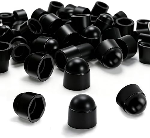 Foonary Cache Ecrou M10, 60 Pièces Cache-écrous Cache Vis en Plastique, Capuchon de Protection pour Écrou Rond Intérieur & Extérieur, Couvercle PE pour Écrous Tiges Filetées, Noir