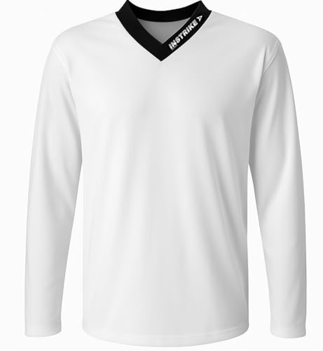 Instrike professionell träningströja för ishockeybarn och vuxna tröjor med diskret logotyp högkvalitativ bekväm att bära jersey, Vit, XS