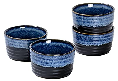 Souffle Dishes, Baking Sets Ramekins - 4 x 240 ml for Creme Brulee and Ice Cream - Set of 6 Porcelain Ramekins for Baking - Blue