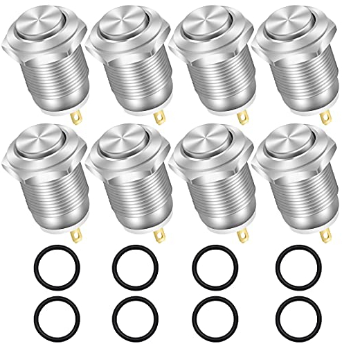 GUUZI 8 pièces 12mm Verrouillage Etanche Métal Interrupteur à Bouton-Poussoir Marche-Arrêt 3A 12V/24V/125V/250VAC Interrupteur à Bouton Auto-Verrouillage (Tête Haute)
