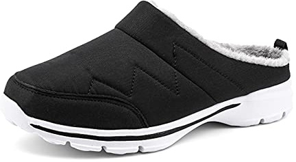 SMajong Chaussons Hiver Hommes Chaud Pantoufles de Maison Femmes Chaudes Sabots Respirantes Mules Intérieur Doublure en Peluche Chaude Coton Chaussures Noir 44 EU