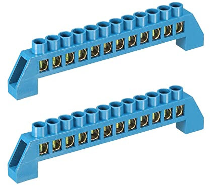 sourcing map Terminal Grounding Bar Screw Block Barrier Brass Strip 12 Positions Blue for Electrical Distribution Pack of 2