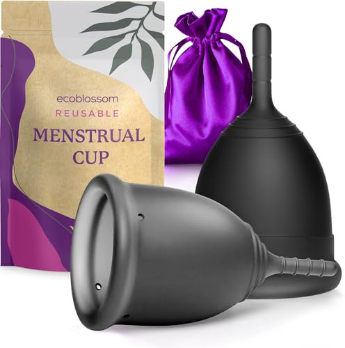 EcoBlossom Menstrual Cup Kit - Tampon, Pad, and Disc Alternative Product - Wear for 12 Hours - Reusable Period Cup/Copa Designed with Soft Flexible Medical-Grade Silicone (Small & Large)