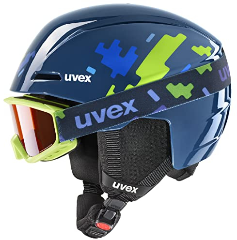 uvex viti set - leichte, stylische Kombination aus dem viti Skihelm und der speedy pro Skibrille für kleine Kinder - blue puzzle - 51-55 cm