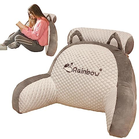 Lecerrot lectura felpa con respaldo, lectura con cojín cervical extraíble, lectura en la silla reposo en la cama, cojín lumbar, cojín para libros, ergonómico al leer la