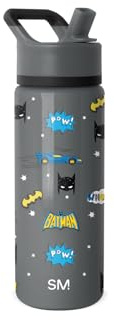 Simple Modern Kinder-Trinkflasche mit Strohhalm | Isolierte Sport-Trinkflasche aus Edelstahl für Jungen und Mädchen | Summit | 530 ml | Batman POW!