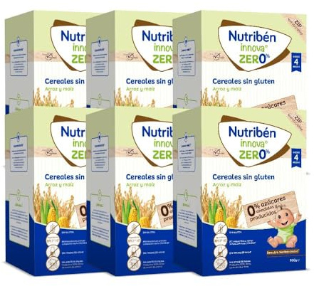 Nutribén innova ZERO 0% Cereales Sin Gluten | 3000g | Arroz y Maiz | Bebés a Partir de 4 Meses | 0% Azúcares Añadidos y producidos | Sin Trazas de Leche | Pack de 6 Uds