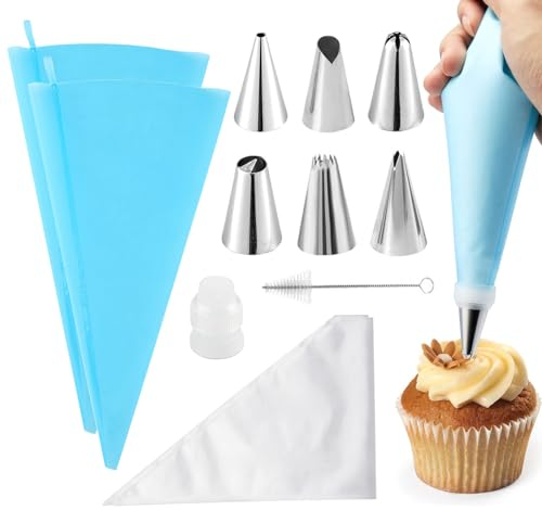 TAKUZA Spritzbeutel mit Tüllen 30 Stück, Spritztüllen Set aus Edelstahl, 2 Silikon Spritzbeutel Wiederverwendbar, Tüllen für Spritzbeutel, Tüllen Set für Kuchen Cupcakes Cookies Decoration