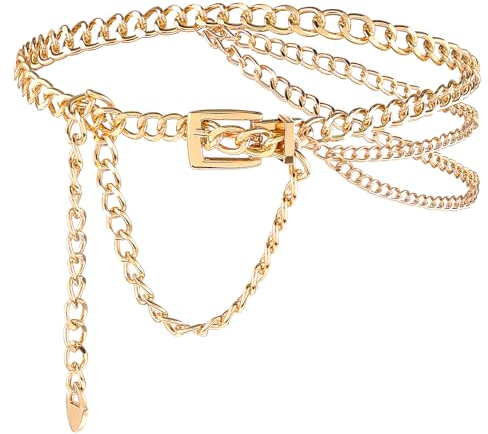 Amabro Taillenkette Damen Hüftkette Kettengürtel, Mehrschichtiger Taillenkettengürtel Lang Taillengürtel Pirat Bauchkette Frauen Ketten Gürtel für Kleid Verstellbare Body Link Gürtel