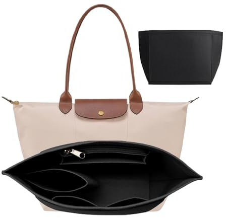 Handtaschen Organizer, Geldbörsen-Organizer für Longchamp, Filz Taschenorganizer mit mehreren Taschen, Große Kapazität Handtasche Einsatz, Geldbörsenzubehör für Longchamp Tragetasche (Schwarz, L)