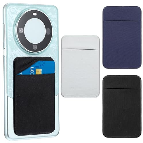 Dimeho Lot de 3 porte-cartes adhésifs pour téléphone compatible avec la plupart des téléphones portables, Noir + bleu + gris, Minimaliste