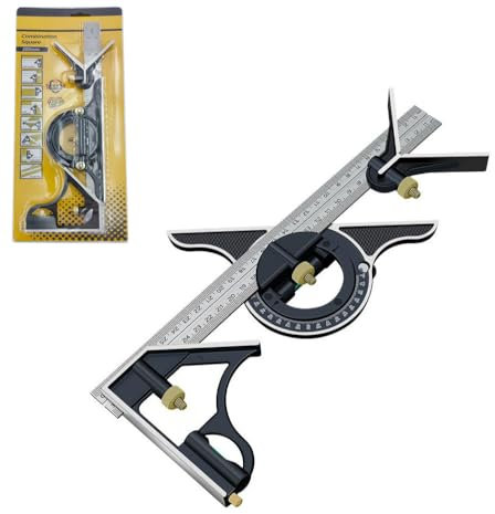 HYSHLC Kombinationswinkel 300mm Set, Zimmermannswinkel Einstellbar Winkelmesser aus Edelstahl Anschlagwinkel Universalwinkel mit Wasserwaage und Anreissnadel für 0-180 Grad