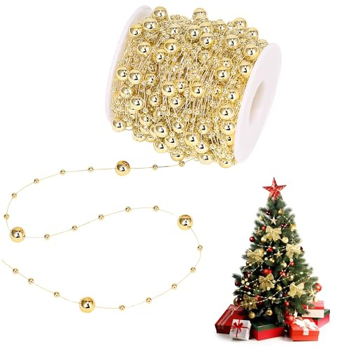 Ghirlanda di Perline per Albero di Natale, Filo di Perle Oro