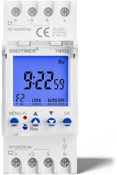 SINOTIMER Digitaler 2 Kanal Zeitschaltuhr mit LCD Display, Wochenzeitschaltuhr für Hutschiene zum Einbau, Wöchentlich Programmierbar Relais Zeitschalter DIN-Schienenmontage