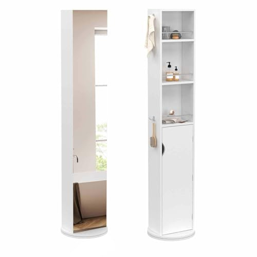 IDMarket - Mueble de baño ELIA con espejo, armario y estanterías, giratorio, color blanco