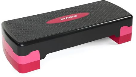 TREXO Aerobic Step 68 x 28 cm Für Cardio- und Fitnesstraining Höhenverstellbar 15-20 cm Langlebig aus Polypropylen und TPR Aerobic Step Hochwertig Rosa