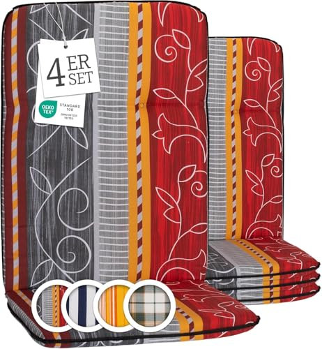 Beo Bali Hochlehner Auflagen 114x47 cm, 4er Set | Waschbare, atmungsaktive Gartenstuhl-Auflagen | UV-beständige Sitz-Auflagen | Made in EU nach Öko-Tex Standard | Pflegeleichte Polster
