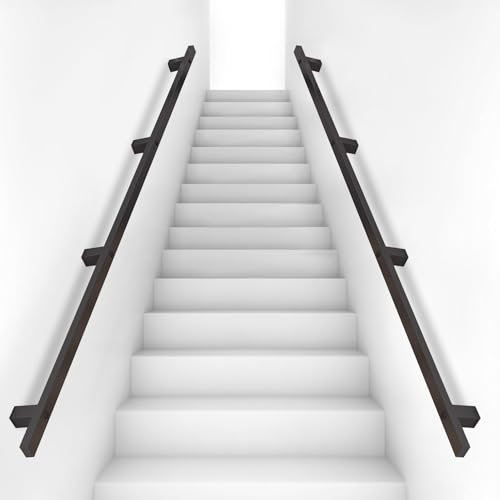 Lonmrrton Black Handrails for Stairs Indoor Outdoor Safety Banister Rail Wall Mounted Support Step Baluster Handrail - 2m 2.5m 3m 3.5m 4m Industrial Iron Pipe Stair Hand Rails with Fittings(2ft/60cm)