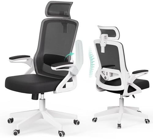 Ergonomic Office Chair, S-Shaped Mesh Desk Chairs, Adjustable Headrest & Lumbar Support, 90??Flip-Up Armrest, Breathable High Back & Widened Cushion,Swivel Computer Chairs for Home/Study/Office