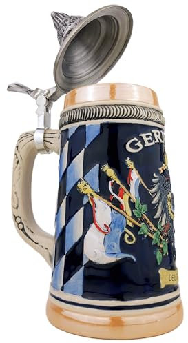 EVERSTYLE Bierkrug mit Deckel 0,6L – Handgefertigter Steinkrug mit Deutschland-Motiv – Traditionelles Bierseidel für Bierfest, Zuhause & Sammlung – Geschenk für Männer und Bierliebhaber