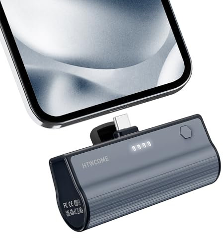 HTWCOME Mini Power Bank 5000mAh, USB-C 20W Power Bank mit schnellem Laden, kompatibel mit iPhone15 / 16 Pro Max / 16 Pro / 15, Samsung Serie, Xiaomi Huawei Oppo, iPad, AirPods und Android (Schwarz)