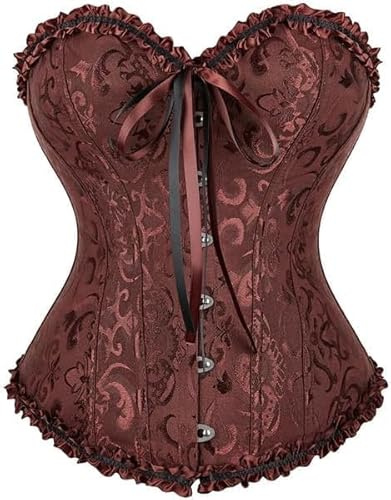 JoyPeak Corset Tops for Women，Satin Adjustable Lace Up Overbust Bustier Lingerie Top(UK,Small,Coffee)