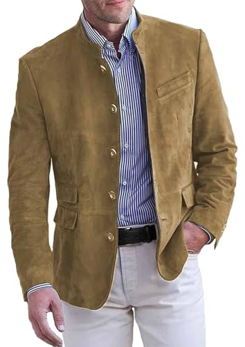 MODSGUE Sakko Duty Vintage Veste en denim pour homme avec col montant Veste coupe-vent boutonnée Veste d'été décontractée Blazer d'extérieur