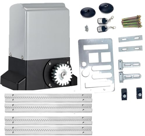 TABODD 750W/2000KG Electric Sliding Gate Opener, Automatic Sliding Gate Drive Rack Driven Driveway Garage Gate Kit with 2 Remote Controls Sensors and 4m Gear Racks for Home, Factory