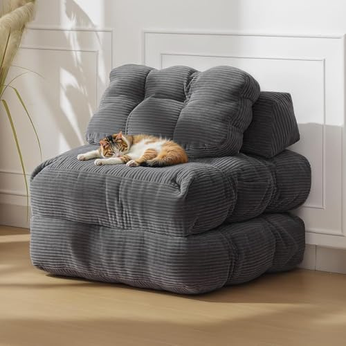 Aptliton 3-in-1 Folding Sofa Bed Sleeper Chair, 190X87X22CM Convertible Single Lounger Chair with Pillow & Back Support, Portable Fold Out Futon Sofa Bed for Living Room & Bedroom, Dark Grey