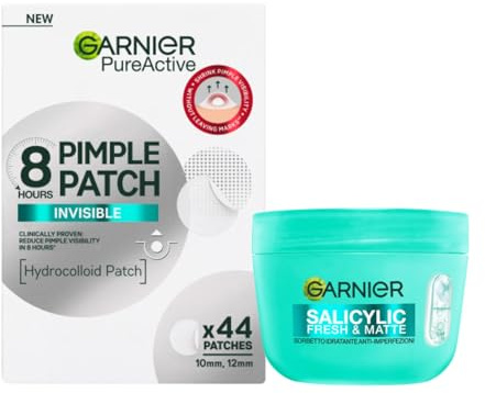 Garnier Routine Anti-Imperfezioni: Crema Idratante Sorbetto Salicylic Fresh & Matte + 44 Pimple Patch Idrocolloidali Pure Active, Trattamento Brufoli Giorno e Notte